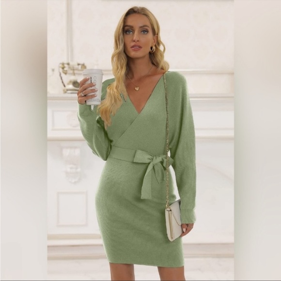 Princess Polly Green Wrap Sweater Dress - Picture 9 of 9